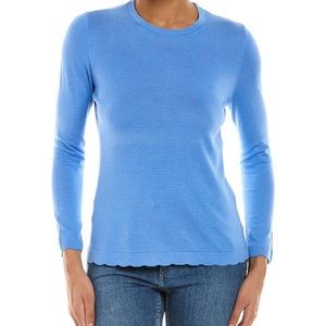 J.McLaughlin Tissue Blue & White Striped Scalloped Sweater